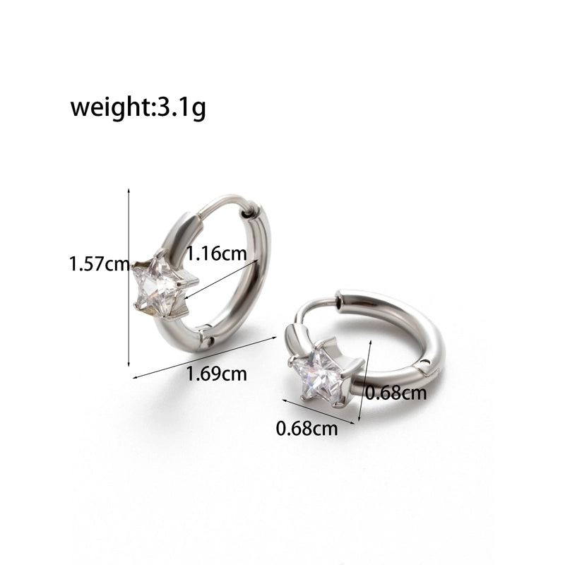 1 Pair French Style Minimalist Korean Style Pentagram Geometric Heart Shape Plating Inlay 304 Stainless Steel Zircon Earrings