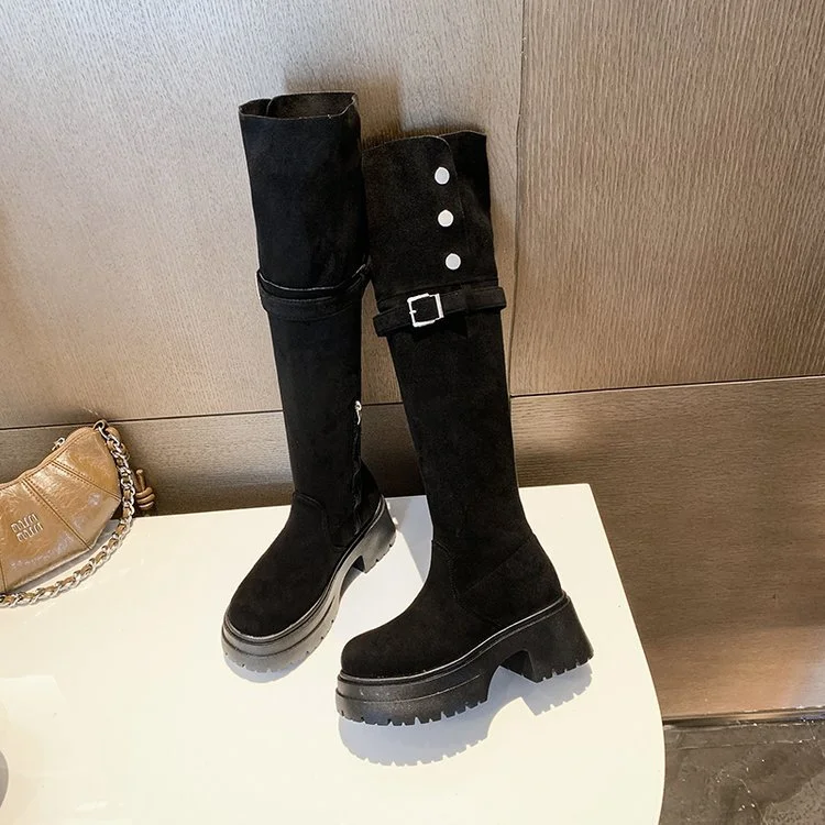 Yyvonne High-Tall Knight Boots Women Autumn And Winter New With Velvet High And Over-Knee Boots Two-Ded-Long-Headed Boots Women