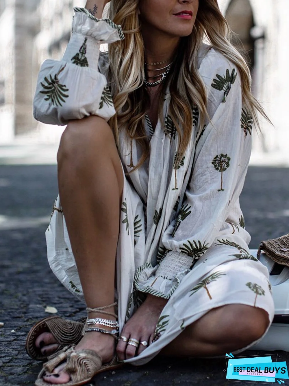 Summer Boho V Neck Beach Boho Floral Casual Mini Dress