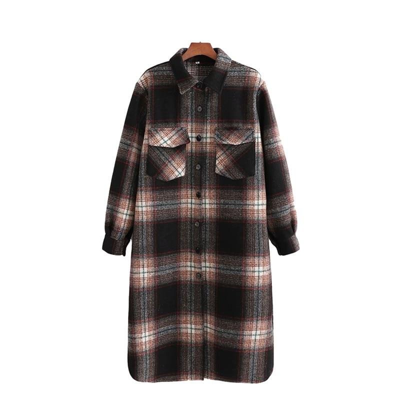 PUWD Casual Women Long Oversized Plaid Woolen Coat 2020 Fashion Ladies Soft Long Sleeve Outerwear Female Vintage Loose Jackets