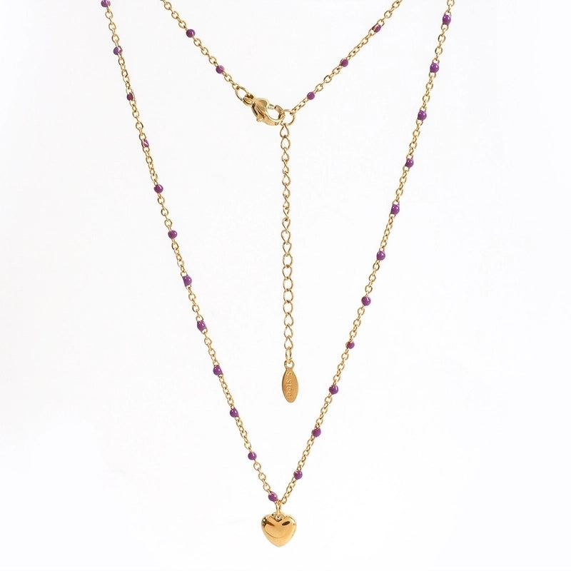 Minimalist Heart Shape Stainless Steel Titanium Steel Enamel Plating Pendant Necklace