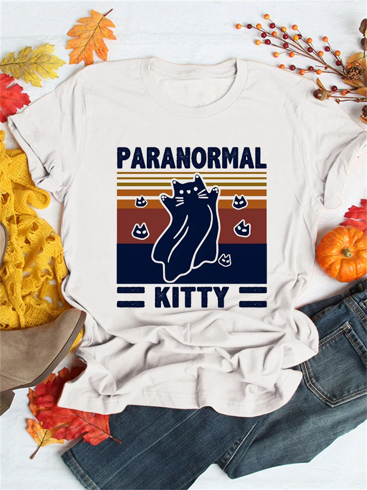 Paranormal Kitty Lovely Cat Ghost Graphic T Shirt
