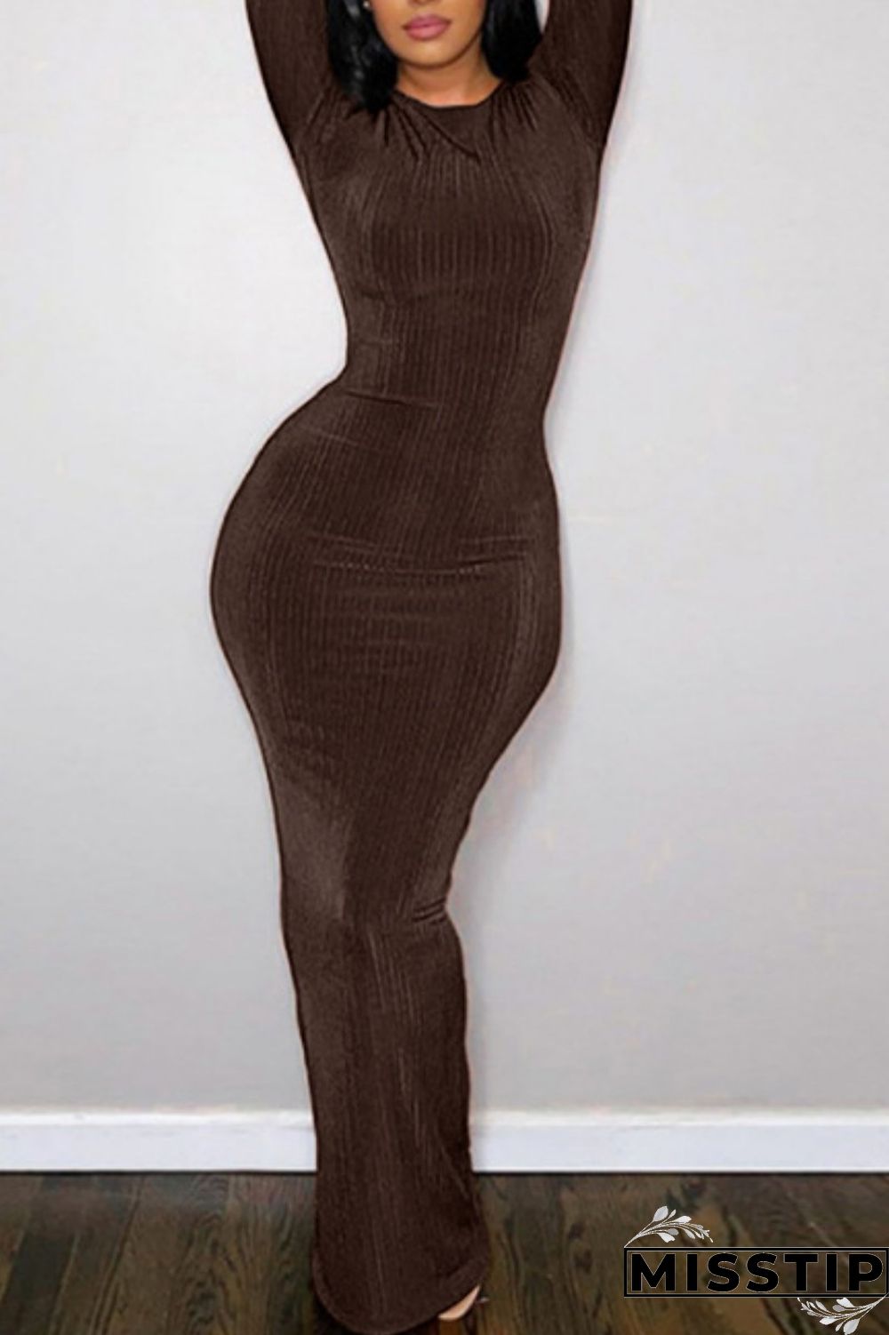 Black Casual Solid Basic O Neck Long Sleeve Dresses