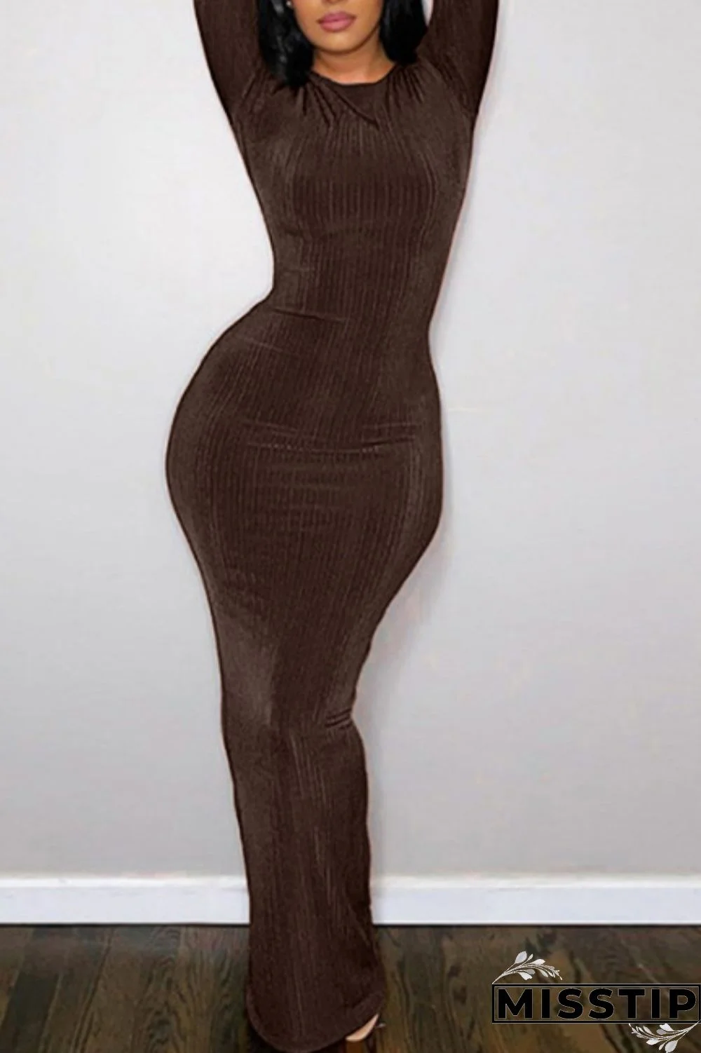 Black Casual Solid Basic O Neck Long Sleeve Dresses