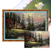 (Big Size)Lakeside Cabin - 18CT Stamped Cross Stitch - 60*40cm - Natural
