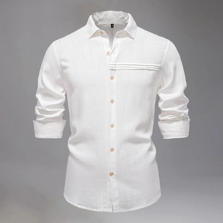 Casual Turndown Collar Pleated Front Button Long Sleeve Shirt 