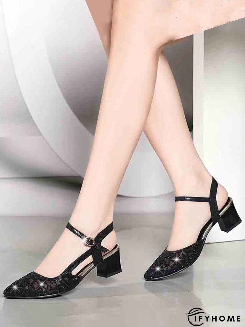 Luxurious Rhinestone Mesh Hollow Thick Heel Banquet Dress High Heels | IFYHOME