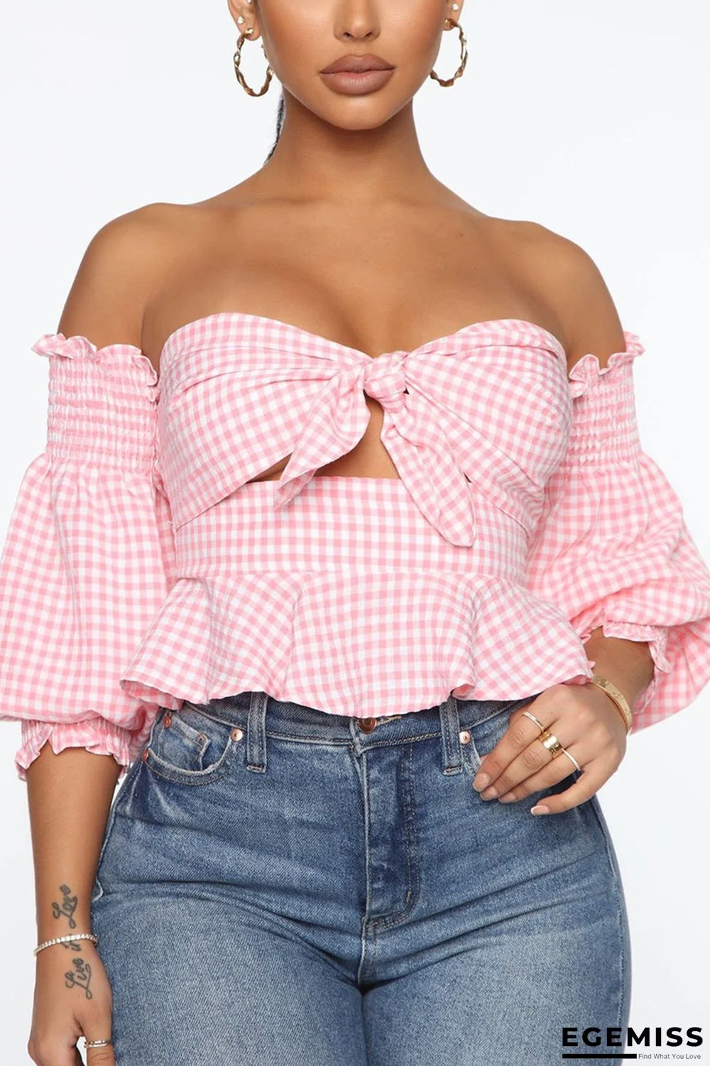 Pink Sexy Fashion Print Off Shoulder Top | EGEMISS