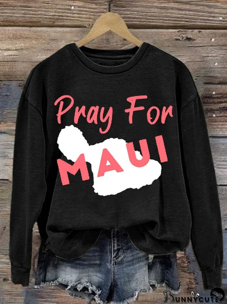 Women's Pray For Maui Print Long Sleeve Sweatshirt