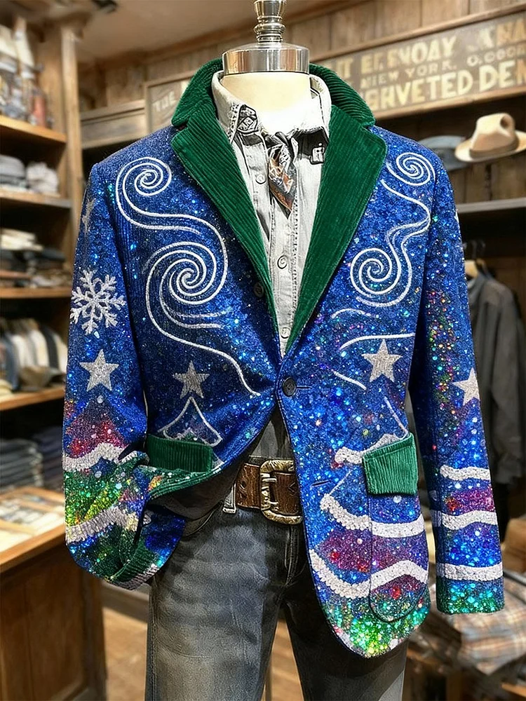 Men's Vintage Christmas Snowflake Christmas Tree Casual Jacket 