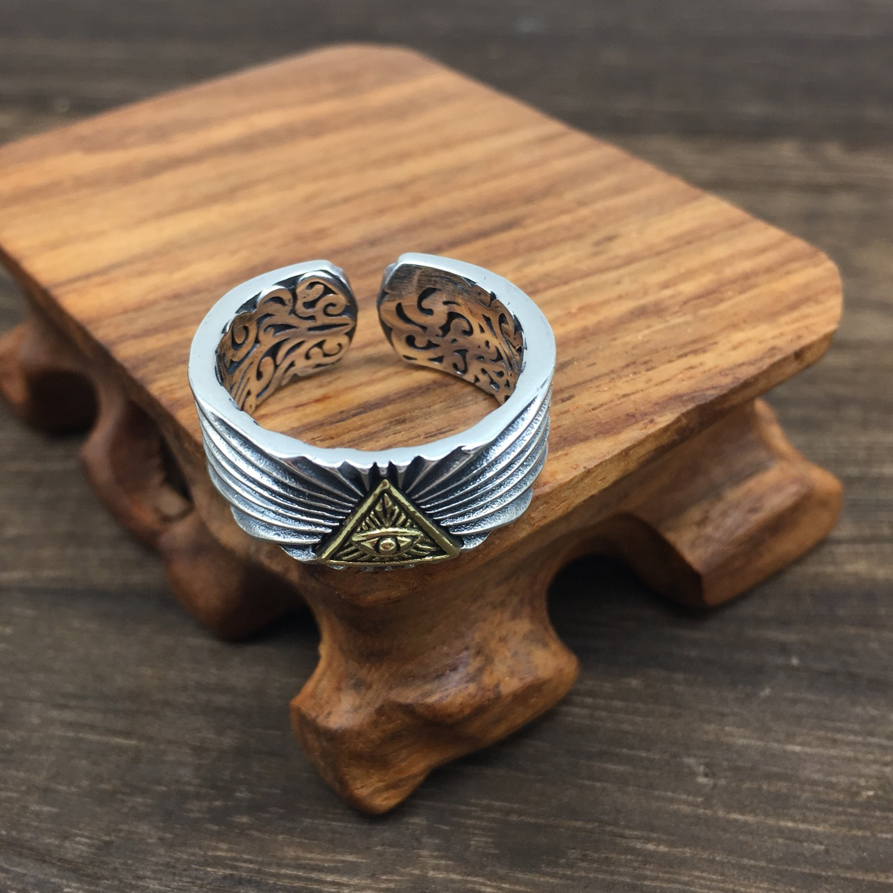 S925K Silver Eye of All Sight Openable Adjustable Ring