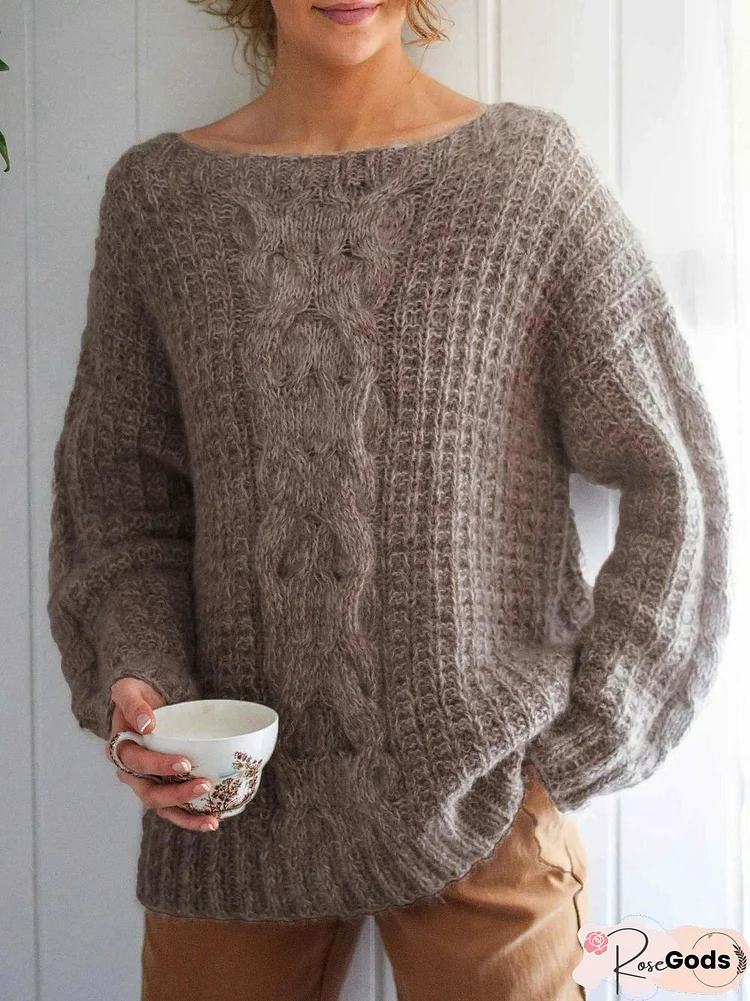 Casual Plain Crew Neck Warm Sweater