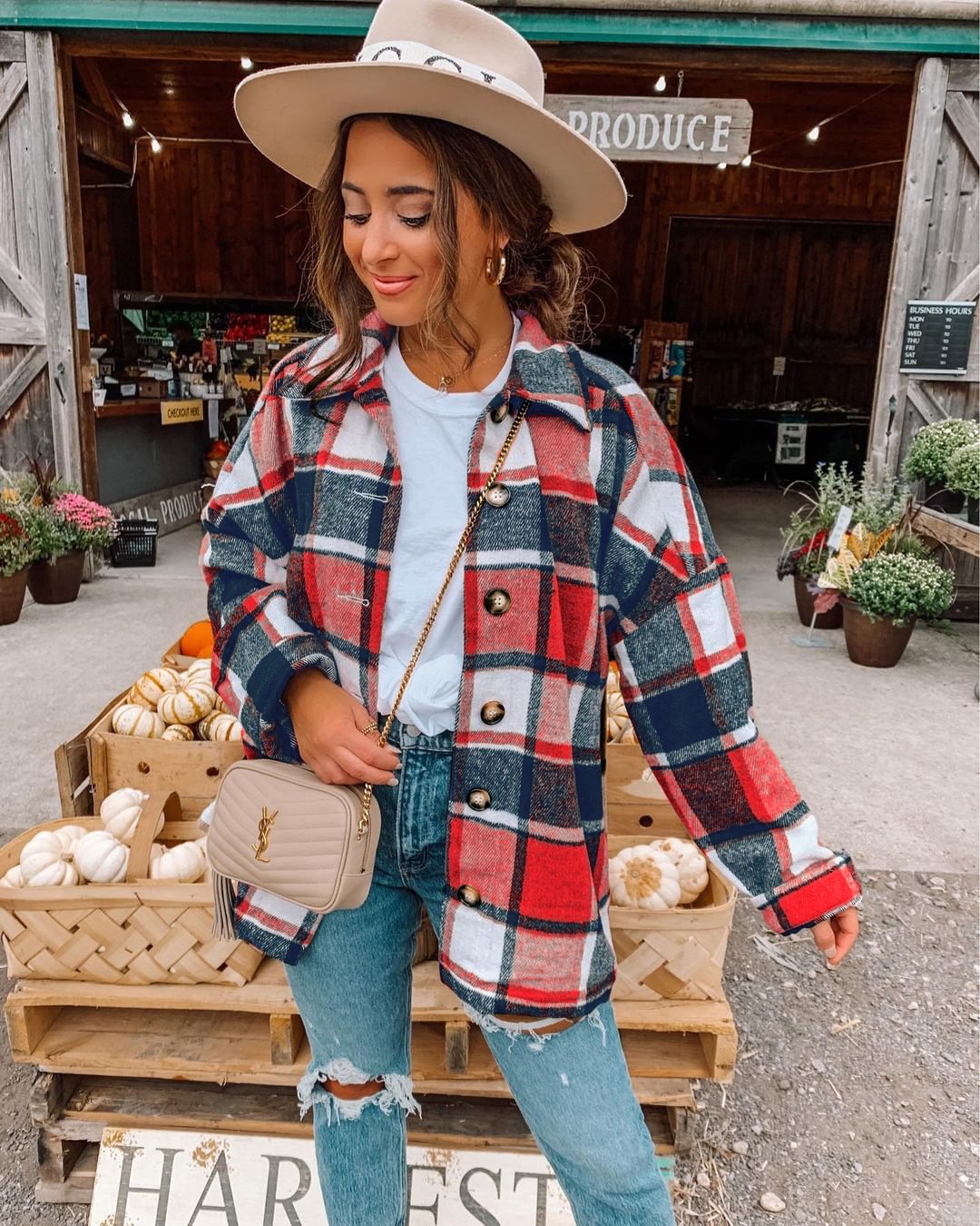 Street Temperament Long Sleeve Lapel Loose Women's Plaid Mid-length Coat