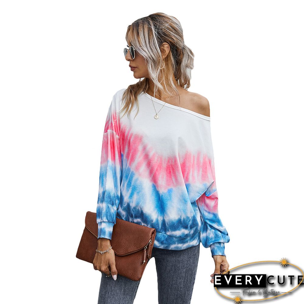 Pink Color Block Tie Dye Long Sleeve Sweatshirt