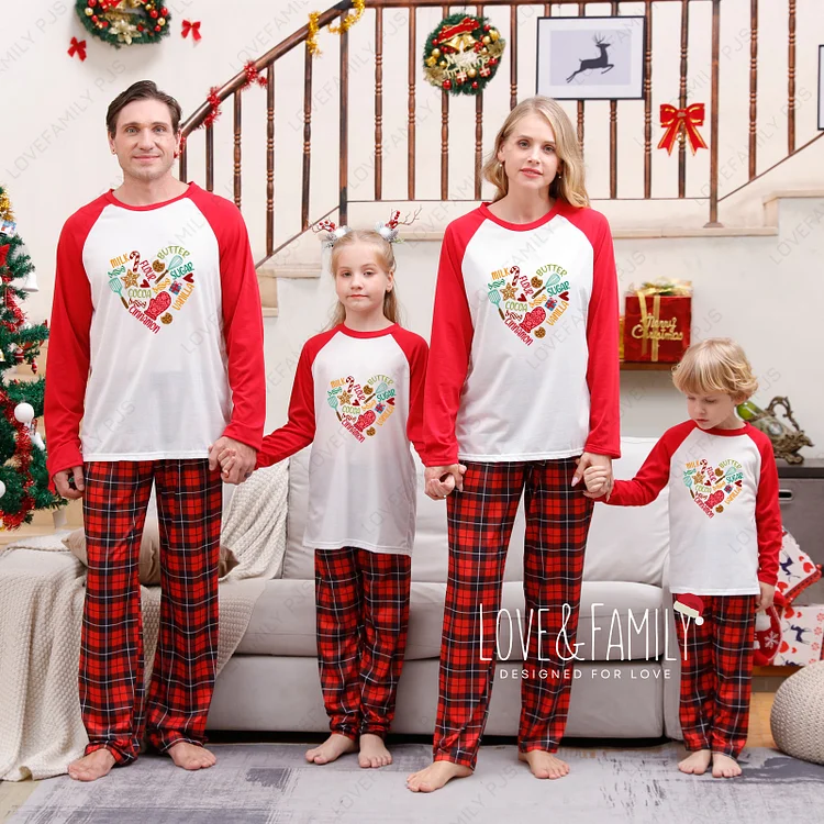 Christmas Cookies Print Family Matching Red Plaid Pajamas Sets