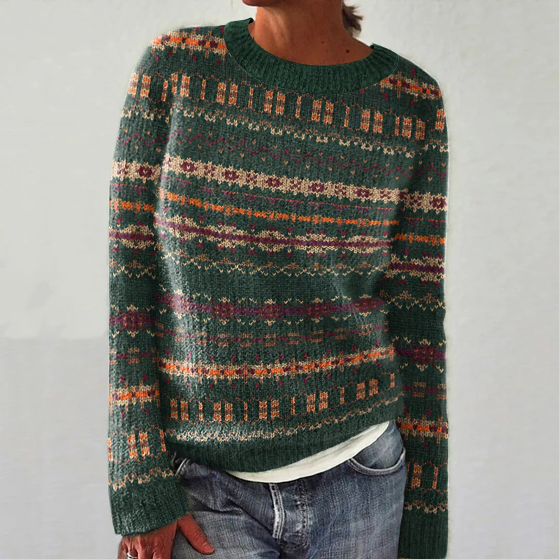 Icelandic Ethnic Print Knitted Pullover Sweater