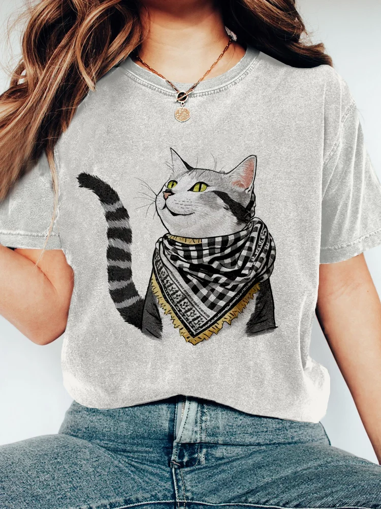 Palestine Keffiyeh Bissa Cat Vintage Washed T Shirt