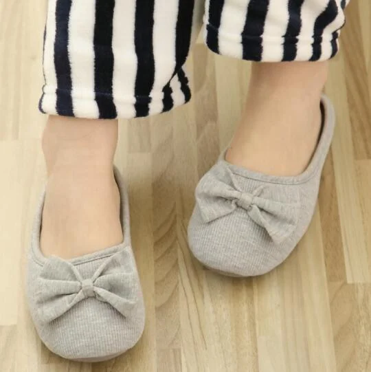 Cotton Cute Bowtie Home Women Slippers Summer Spring Indoor Shoes For Girls Ladies Female Warm House Bedroom Floor Flats