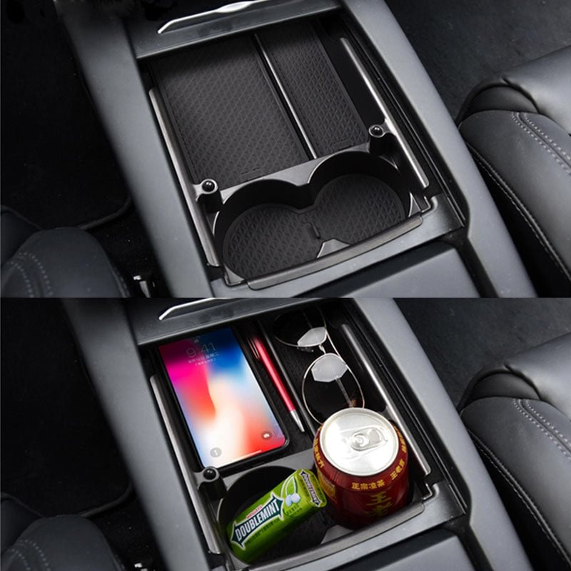 Center Console Organizer Storage Box with Cup Holder for Model X