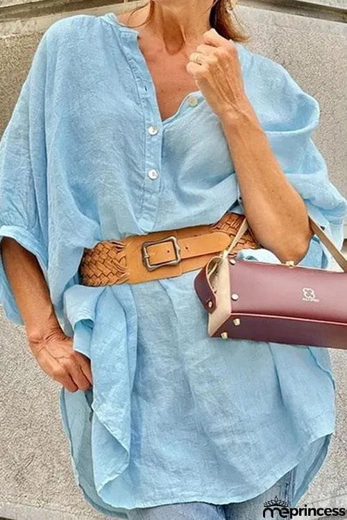 Cotton V Neck Casual Blouses