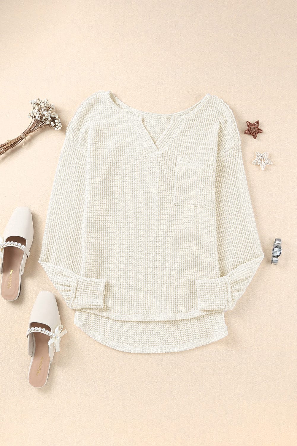 Everyday Waffle Knit Henley Top