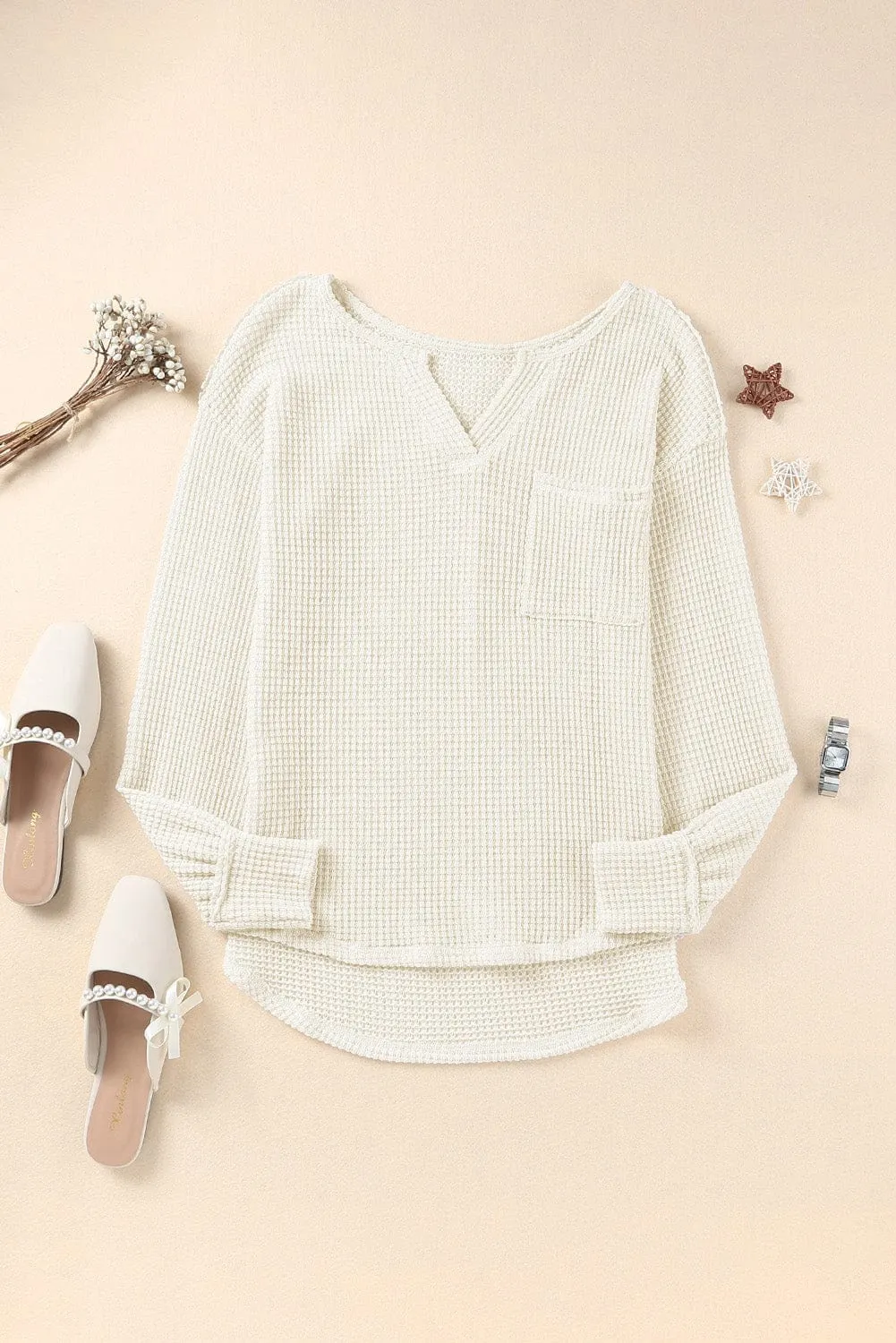 Everyday Waffle Knit Henley Top