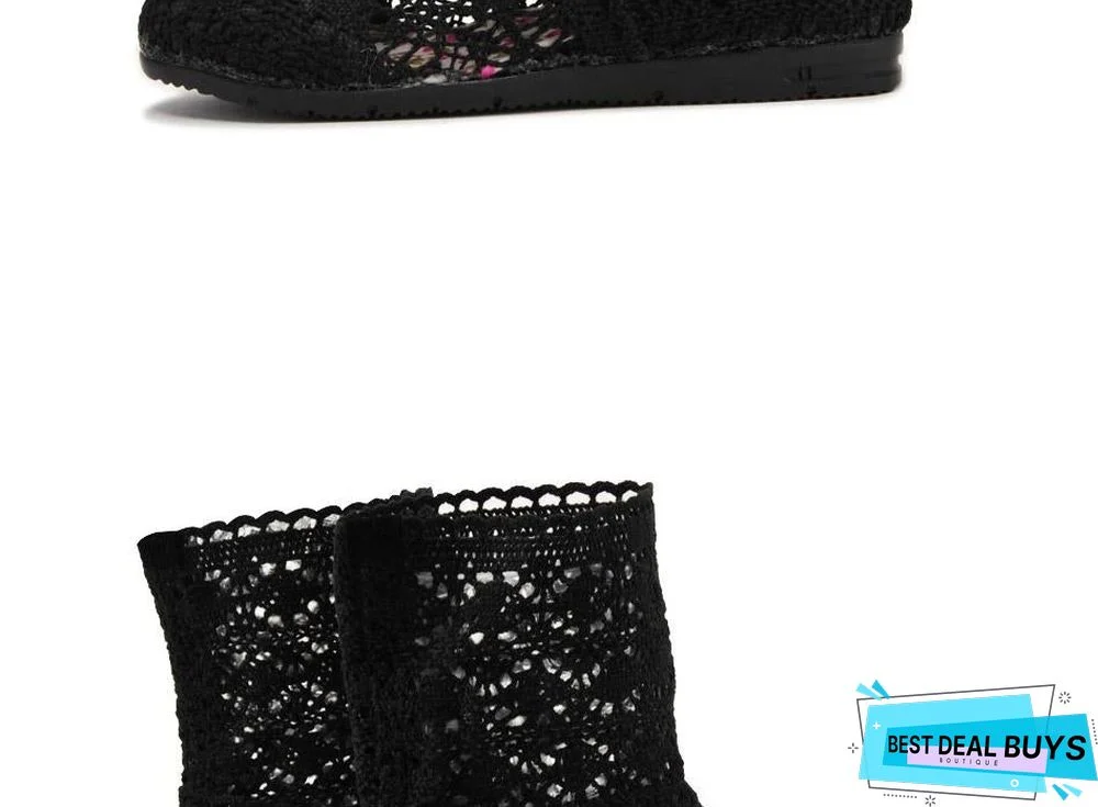 Women Cut-Outs Fashion Shoes Knitted short lace Boot ankle botas Boots