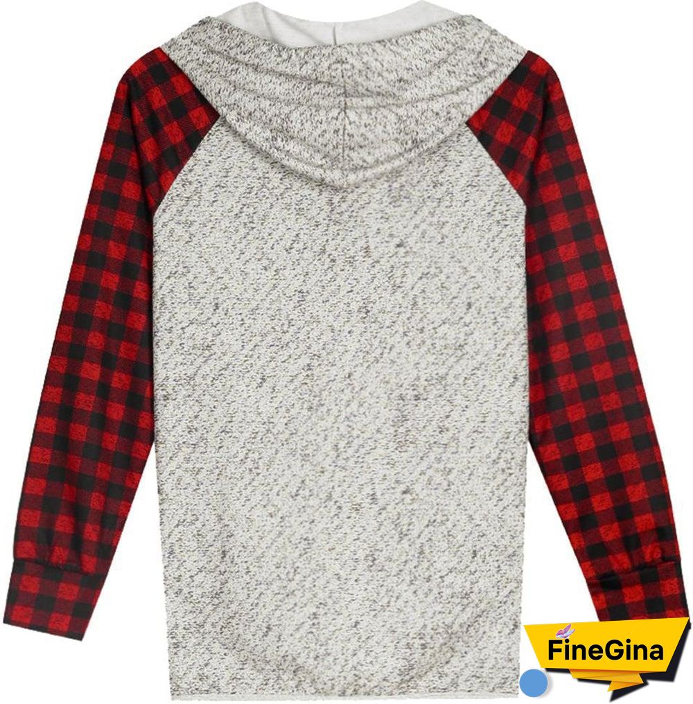 Red and Black Plaid Snowman Buttoned Long Sleeve Sweatshirt