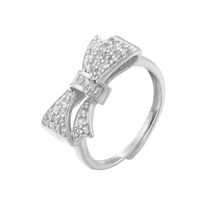 Copper 18K Gold Plated IG Style Minimalist Classic Style Hollow Out Inlay Bow Knot Zircon Open Rings