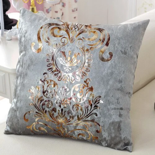 European Luxury Velvet Cushion Cover Floral Bronzing Pillowcase White Black Grey Pillow Cover 45*45 cm Home Decor For Sofa Couch