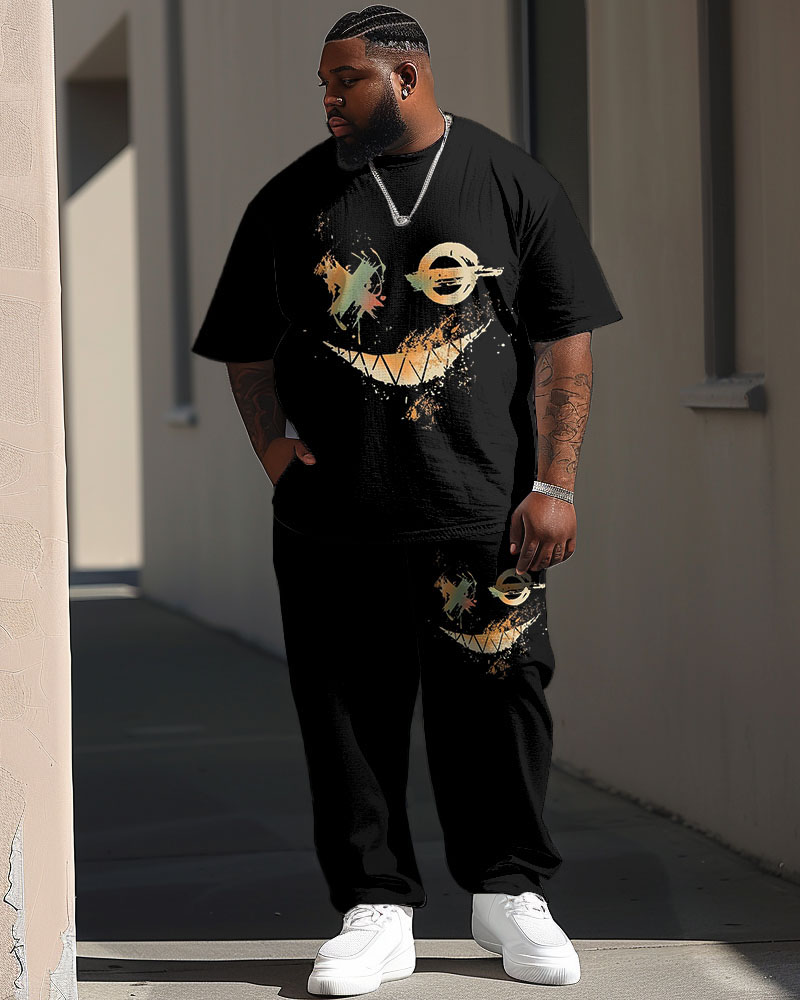 Men's Plus Size Street Casual Graffiti Expression Print T-Shirt Trousers Suit