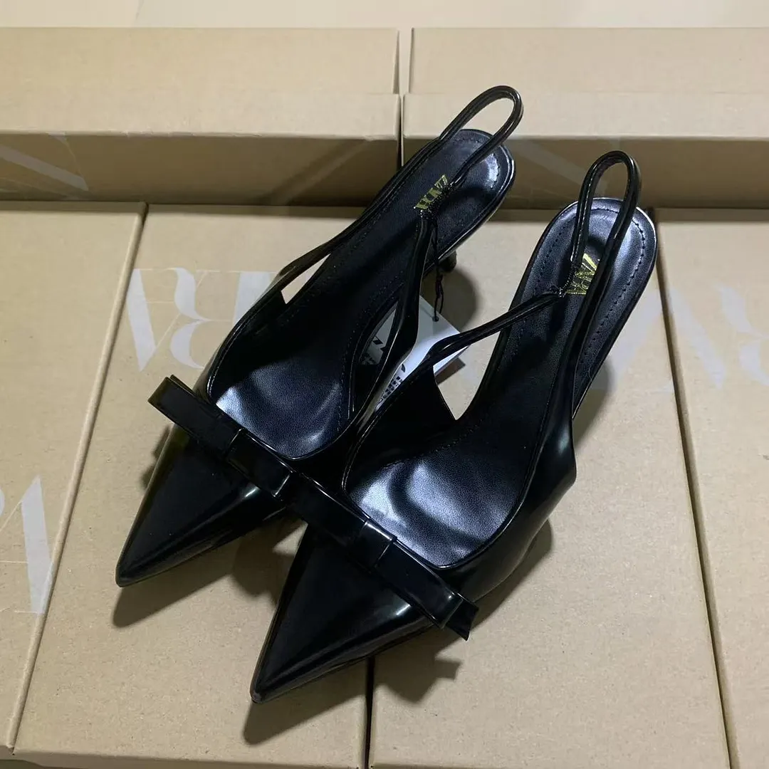 Breakj Breakj Moonlight! Temperamental Bow White Back Empty Sandals Women Spring 2025 Korean Version Of Daily Commute Fine Heel Single Shoe Tips