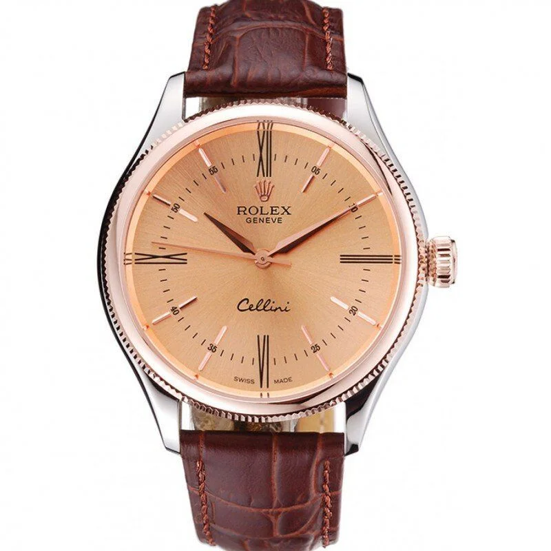 Rolex Cellini White Dial Gold Case Brown Leather Strap 622833