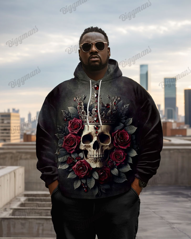 Men's Plus Size Gothic 3D Skull King Print Long Sleeve Hoodie