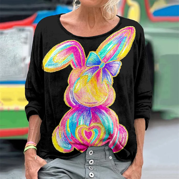 VChics Colorful Glitter Brushstroke Bunny Easter Cozy T Shirt
