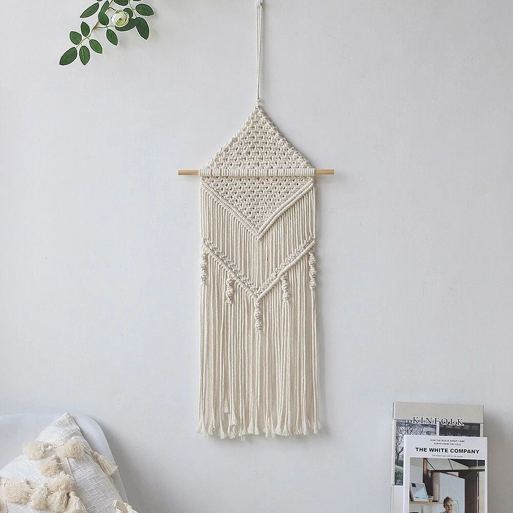 Macrame Wall Hanging Woven Boho Chic Wall Decor, Beautiful Geometric Wall Art for Apartment, Dorm Room Home Decoration