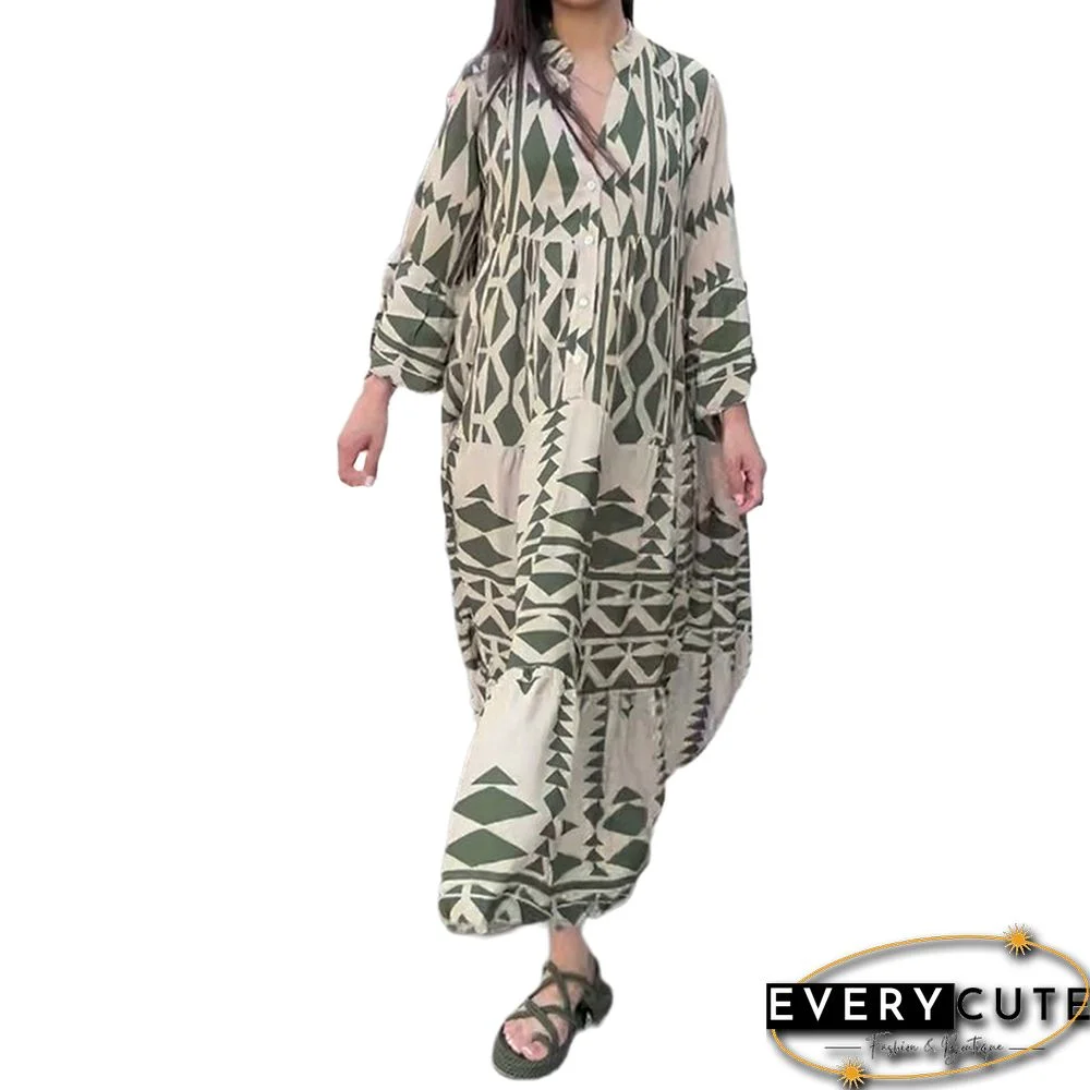 Light Green printed long sleeve Maxi Dress