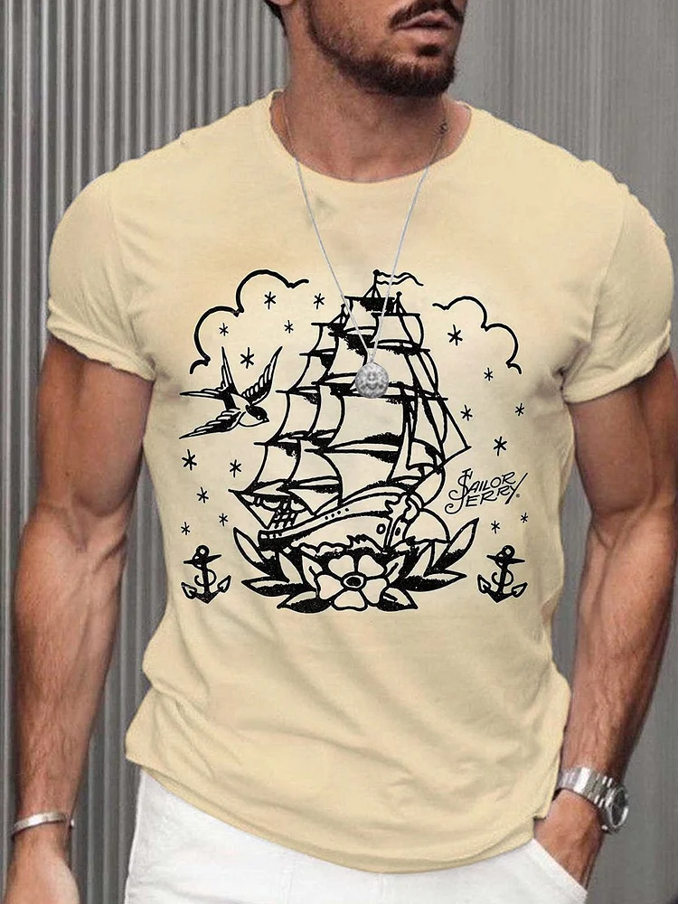 Men's Anchor and Ship Tattoo T-shirt socialshop
