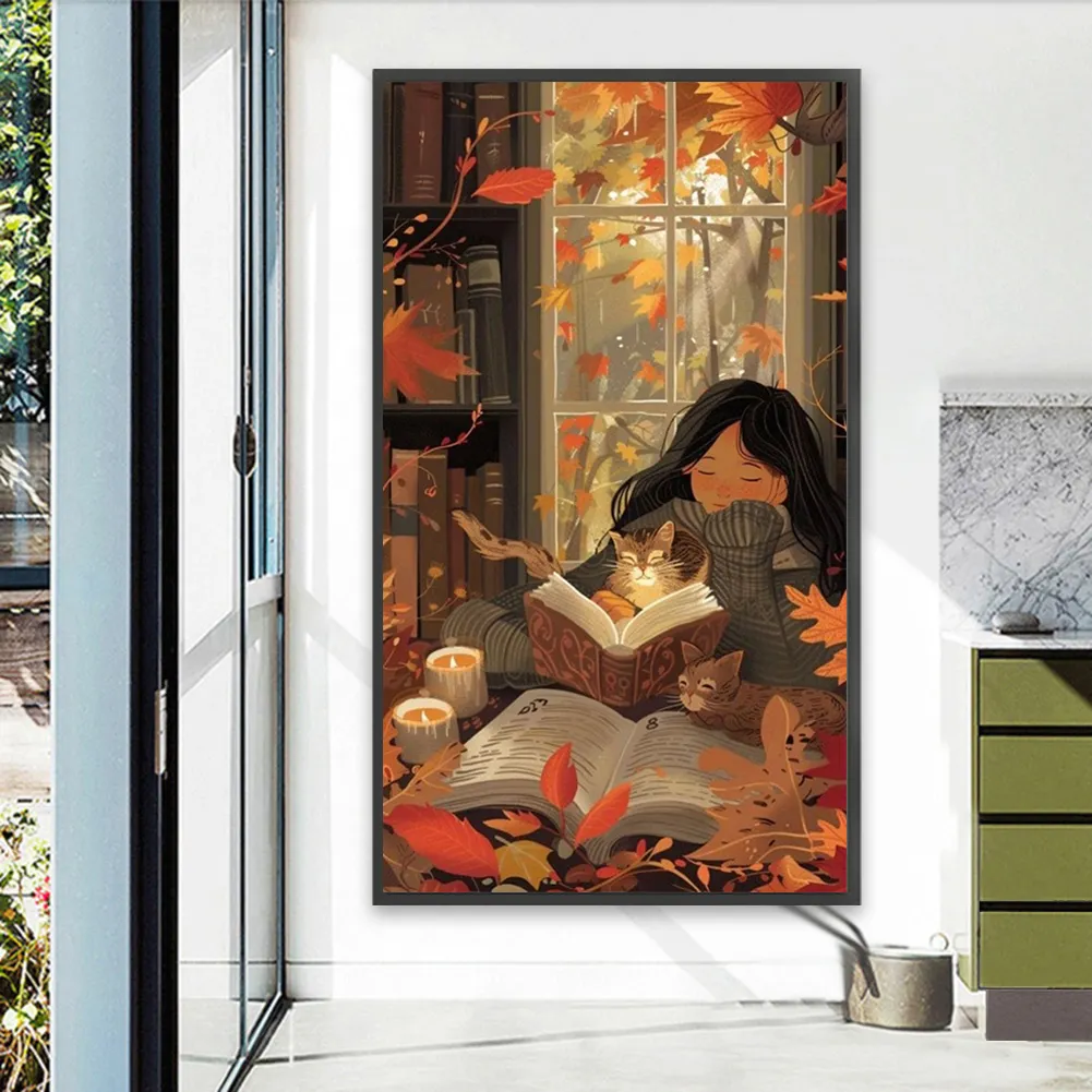 Partial AB Diamond Painting - Full Round Drill - Girl Reading(Canvas|45*75cm)