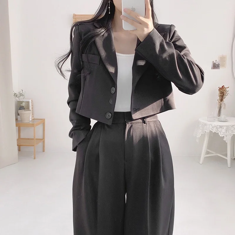 Toloer Toloer Chic Spring French Lapel Two Button Small Suit Jacket High Waist Straight Tube Casual Trousers Trousers Women-Outfit Ideas