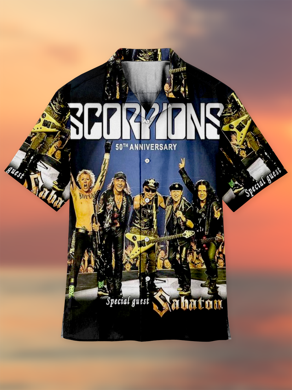 Glam rock band theater Cuban collar print shirt PLUSCLOTHESMAN