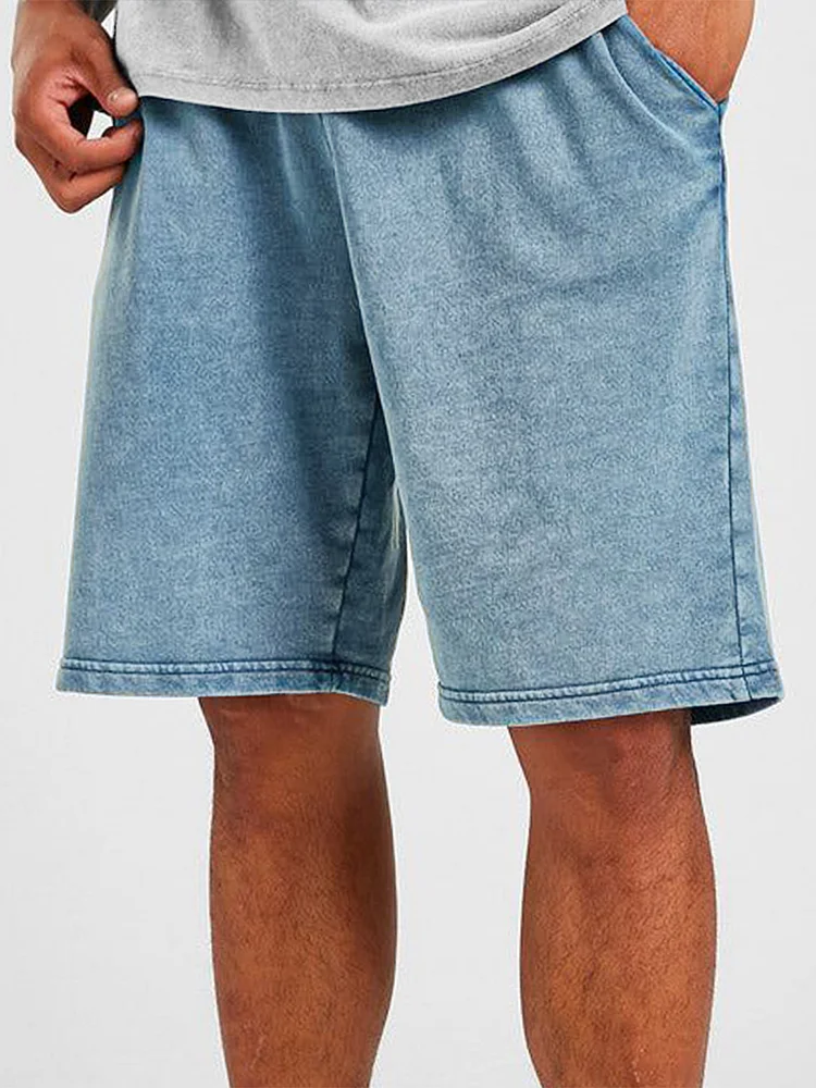 Men's Vintage Distressed Drawstring Stylish Washed Casual Textured Shorts With Side Pockets