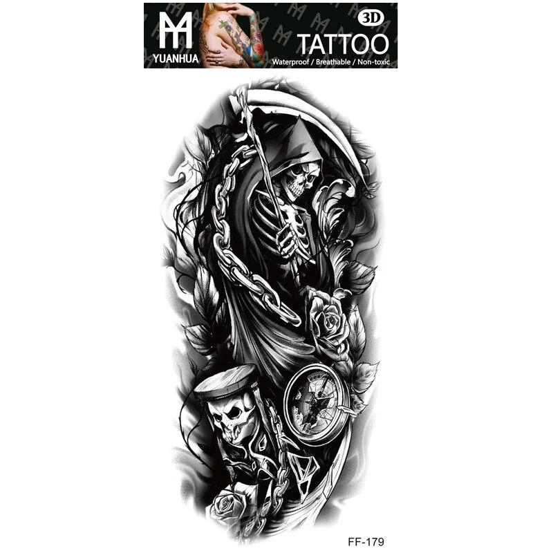 Sdrawing Forest Tattoo Sticker for Men Women Children Tiger Wolf Death Skull Temporary Tattoo Fake Henna Skeleton King Animal Tatoo