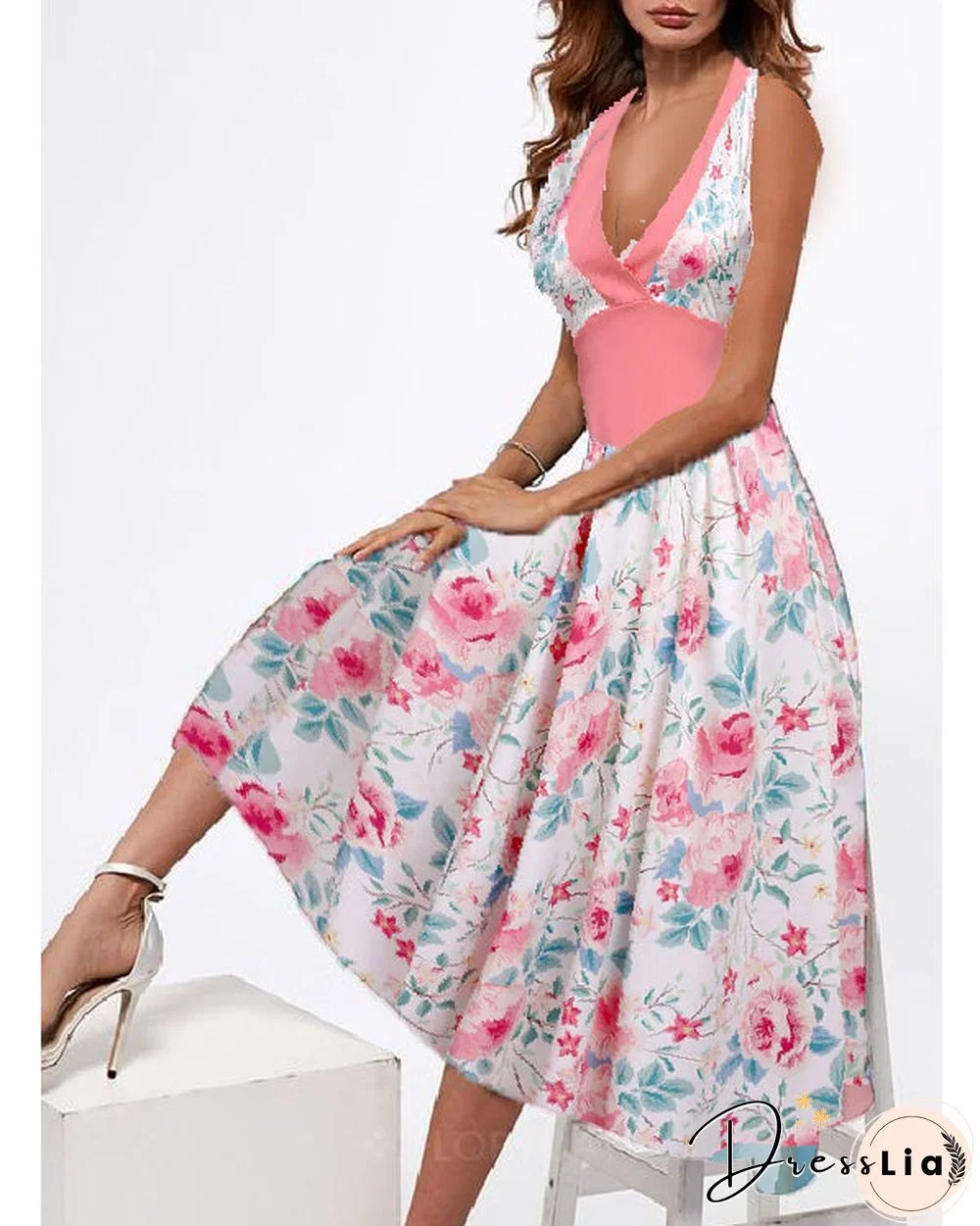 Colorful Off-Shoulder Nipped Waist Vintage Dress