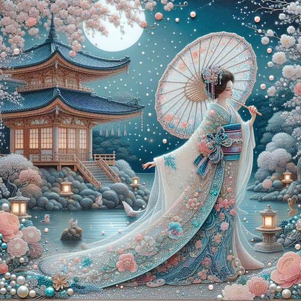 Japanese Geisha Beauty 40*40cm(canvas) full round drill diamond painting