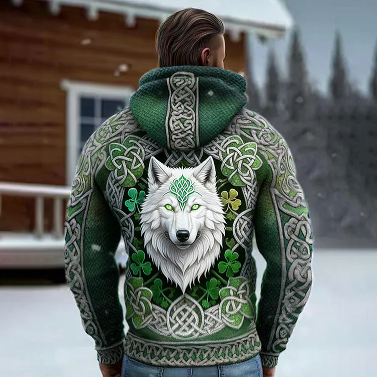 Men's Irish Celtic Wolf Pattern Hoodie