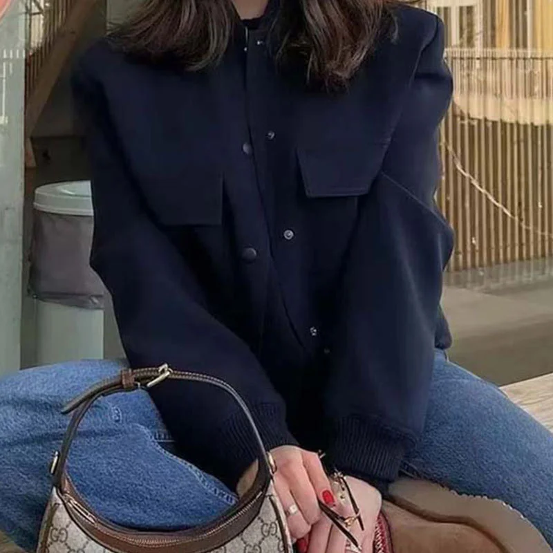 Uveng Uveng New Coat Temperament Stand Collar Large Pocket Neutral Wind Women's Winter Jacket Small Fragrant Wind Coat Female