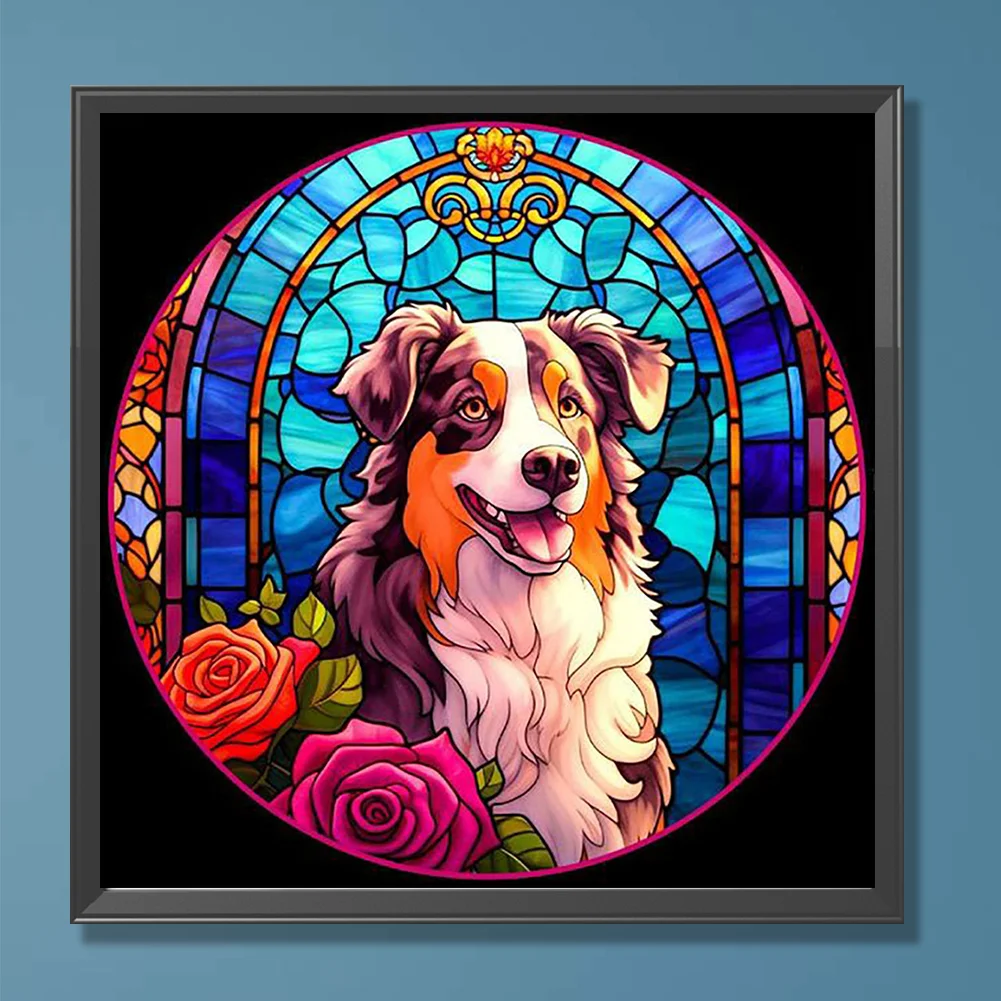 Full Round Diamond Painting 30*30cm - Stained Glass Dog