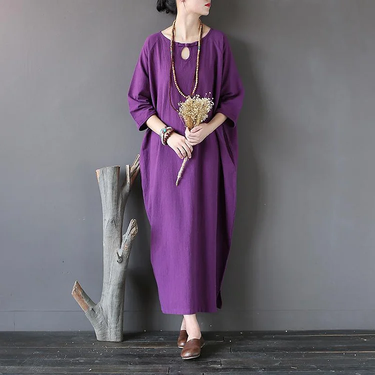 Elegant o neck half sleeve cotton spring Robes Photography purple Dresses