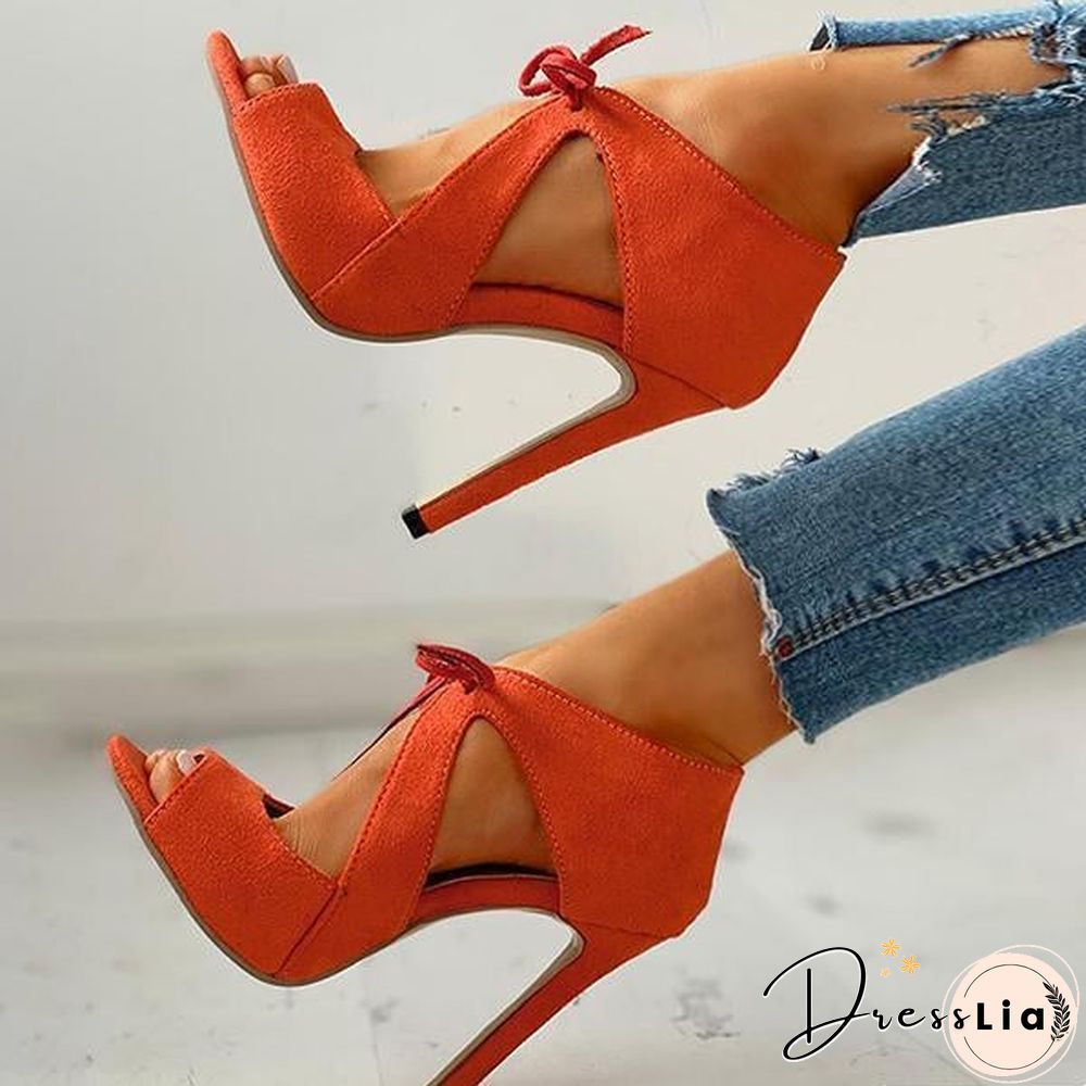 Suede Peep Toe Cutout Thin Heels